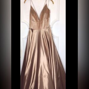 Sherri Hill Bronze Plunge Satin Gown Size 14